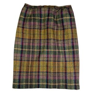 VTG Equorian Heritage Plaid Wool Pencil Skirt Sz 18 Green Tartan Academic Granny